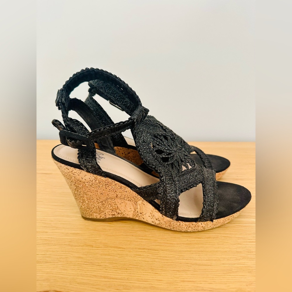 Black raffia ankle strap wedge heels - Picture 4 of 9